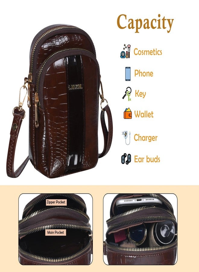 LEEZEL Small Crossbody Shoulder Sling Purse Messenger Bags for Women Mobile Cell Phone Holder Pocket Purse Wallet with Adjustable Strap (BROWN) - Image 2